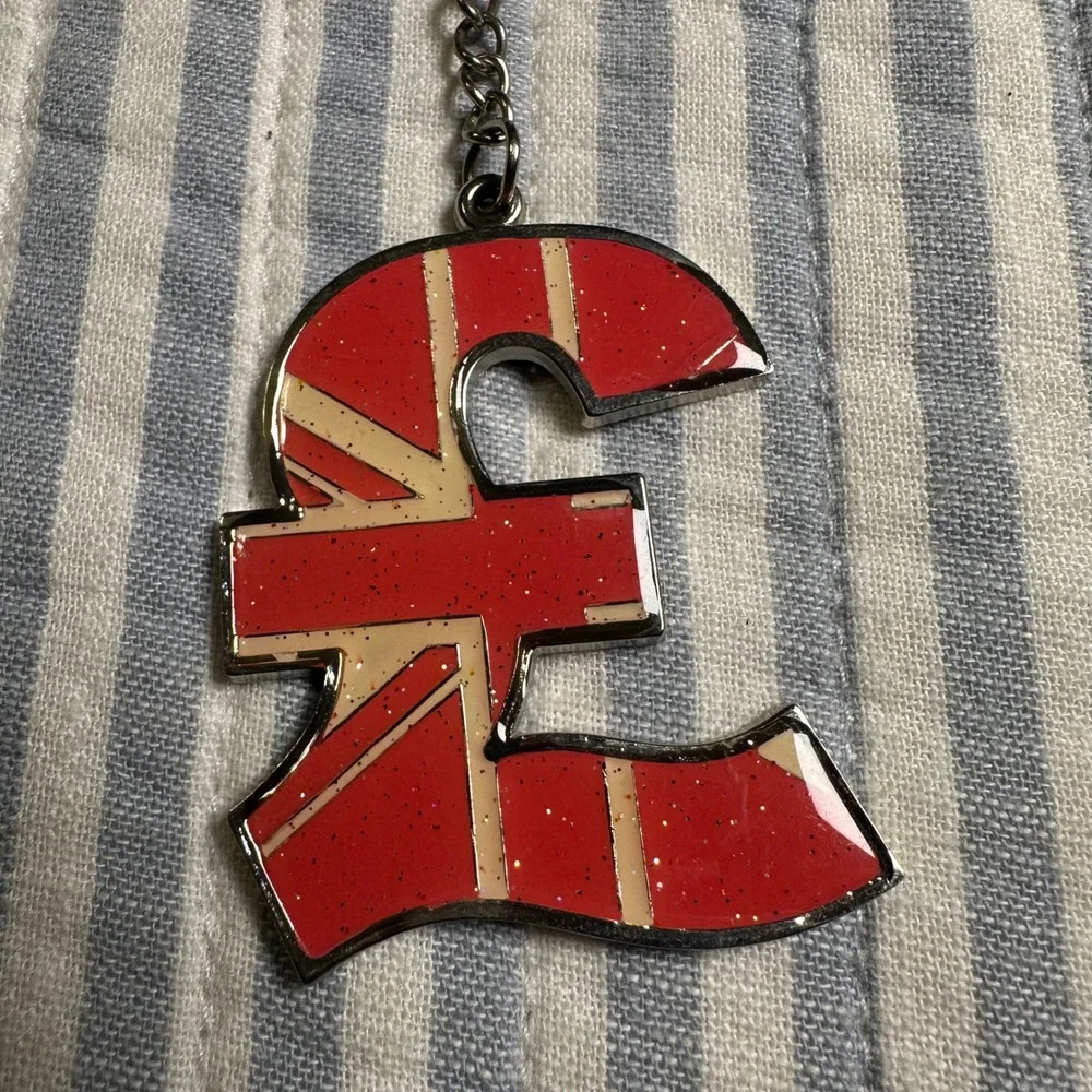 Elgate‎ Union Jack British Pound Sterling Sign Keychain Red Glitter Souvenir